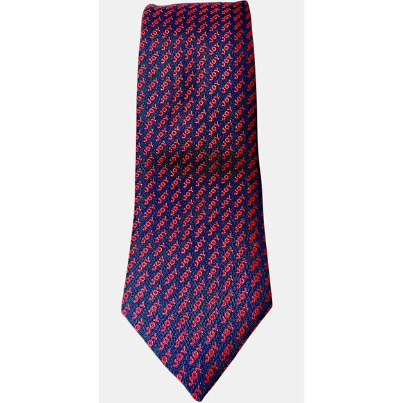 Allyn Neckwear Holiday Necktie Navy Blue With Repeating JOY In Red - Picture 1 of 5